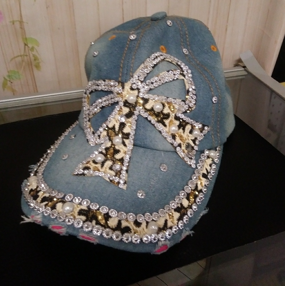 Denim Rhinestone Baseball Cap